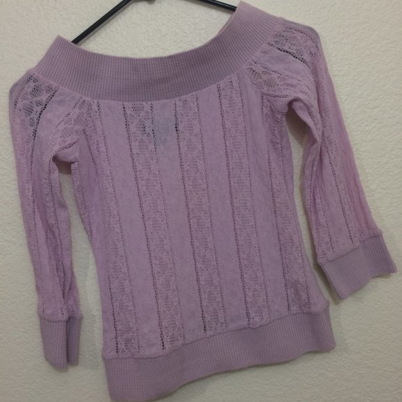 4/$25 🛍 Bebe Lace Top Wide Neck 3/4 Sleeve Lilac - Picture 2 of 9